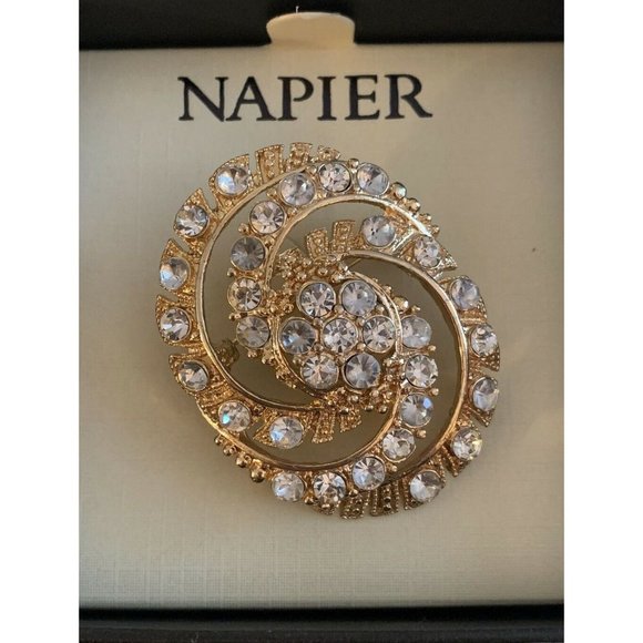 Vintage NAPIER Gold Tone Faceted Rhinestone Brooch New In Box Xmas Gift - Picture 1 of 12